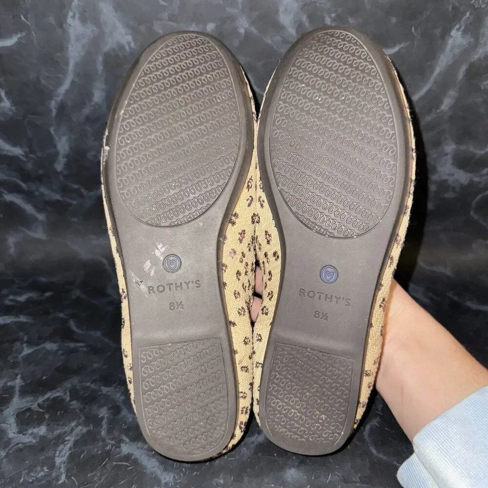 Rothy's The Flat Cheetah Print Knit Slip On Ballet Flats Shoe Womens Size 8.5